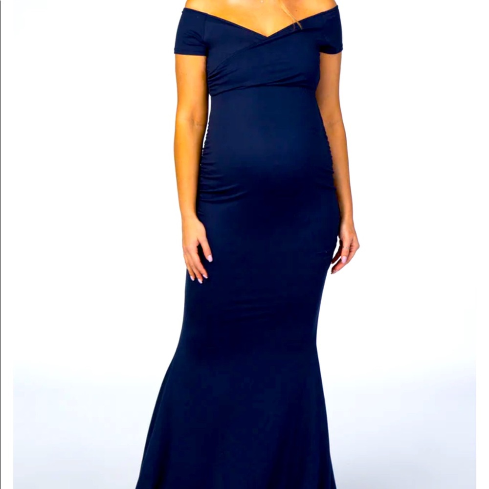 PinkBlush Navy Off Shoulder Wrap Maternity Photoshoot Gown/Dress - M
